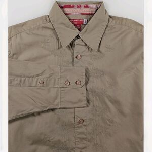 Y2K Guess Top Women's S Brown Paisley Embroidered Button Up Long Sleeve